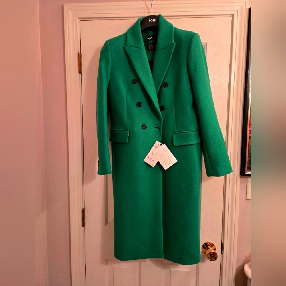 Zara manteco wool coat emerald green sz M NWT
